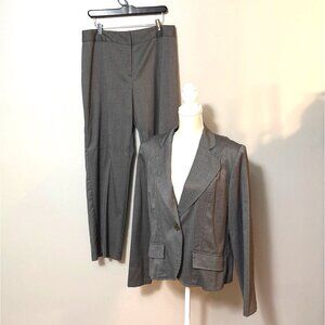 Womens Gray Herringbone Blazer & Pants Suit Size 14
